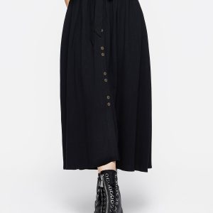 Swamplife Frog Embroidered Linen Blend High Waist Midaxi Skirt